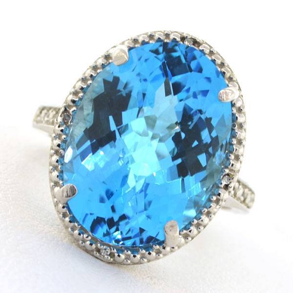 APP: 3k 15CT Topaz & Diamond Sterl Silver Ring: 15.79CT Blue Topaz and Diamond Platinum Over Sterling Silver Ring - Appraisal Value: $3.1K