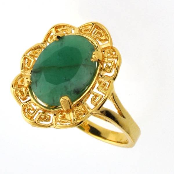 APP: 4k 2CT Emerald & 14kt. Yellow Gold Silver Ring: 2.87CT Oval Cut Emerald and 14kt. Yellow Gold Over Sterling Silver Ring - Appraisal Value: $4.8K