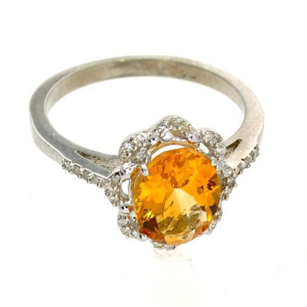 APP: 1k 1CT Citrine Quartz & Diamond Silver Ring: 1.76CT Citrine Quartz and Diamond Platinum Over Silver Ring - Appraisal Value: $1.2K