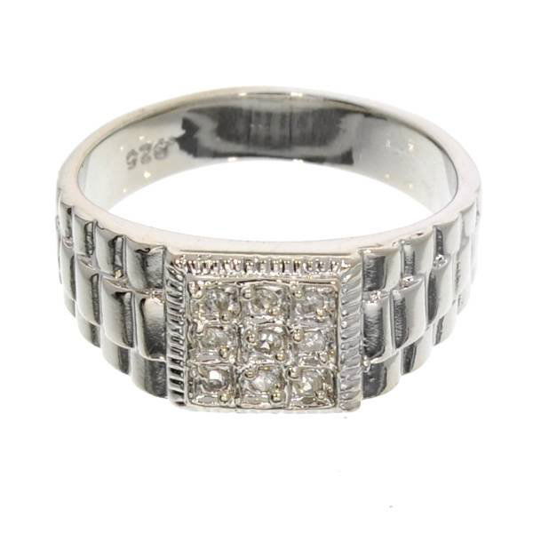 APP: 1k Round Cut Diamond & Silver Rolex Style Ring: 0.10CT Round Cut Diamond and Platinum Over Sterling Silver Rolex Style Ring - Appraisal Value: $1.1K