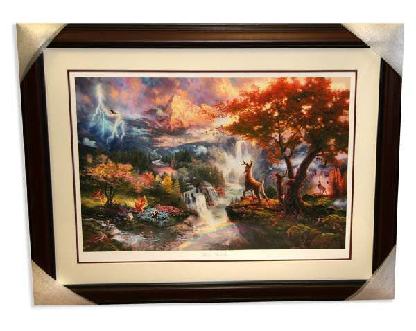 Thomas Kinkade - Signed "Bambi's First Year" Rare: Thomas Kinkade - Museum Framed & Matted Lithograph-Signed, Numbered ''Bambi's First Year'' Rare == </