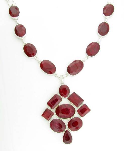 APP: 17k 172CT Mixed Cut Ruby & Sterl Silver Necklace: 172.18CT Mixed Cut Ruby and Sterling Silver Necklace - Appraisal Value: $17.0K