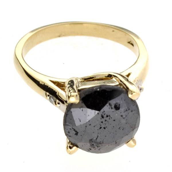 APP: 25k 14kt Yellow & White Gold, Black Diamond Ring: 14 kt. Yellow & White Gold, 5.37CT Round Cut Rare Black Diamond and Diamond Ring - Appraisal Value: $25.5K