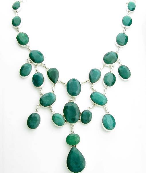 APP: 26k 280CT Mixed Cut Grn Beryl & Silver Necklace: 280.72CT Mixed Cut Green Beryl and Sterling Silver Necklace - Appraisal Value: $26.0K