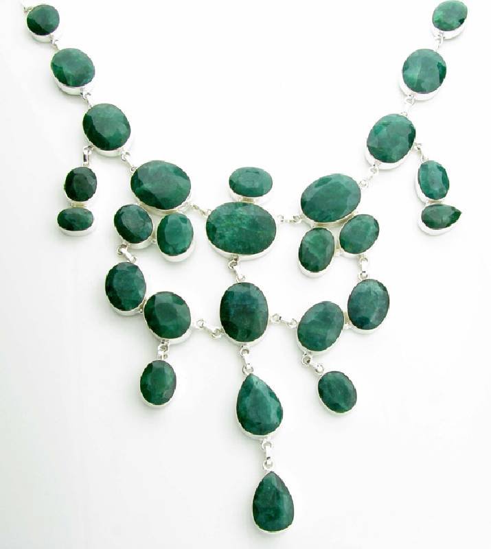 APP: 20k 300CT Mixed Cut Grn Beryl & Silver Necklace: 300.29CT Mixed Cut Green Beryl and Sterling Silver Necklace - Appraisal Value: $20.8K