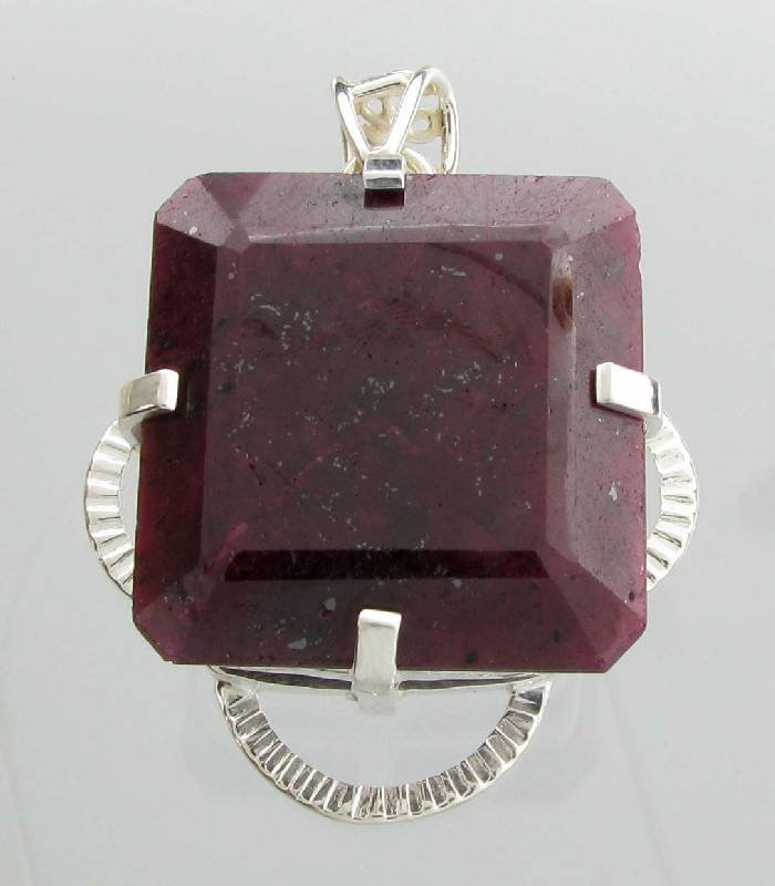 APP: 21k 295CT Square Cut Ruby & Sterl Silver Pendant: 295.36CT Square Cut Ruby and Sterling Silver Pendant - Appraisal Value: $21.1K