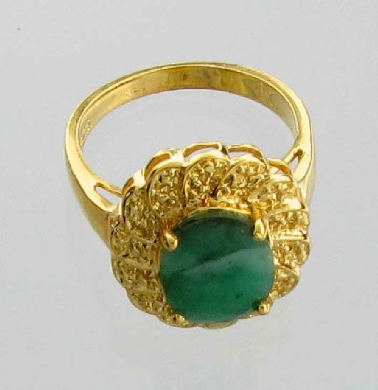 APP: 4k 2CT Emerald & 14kt. Yellow Gold Silver Ring: 2.42CT Oval Cut Emerald and 14kt. Yellow Gold Over Sterling Silver Ring - Appraisal Value: $4.3K