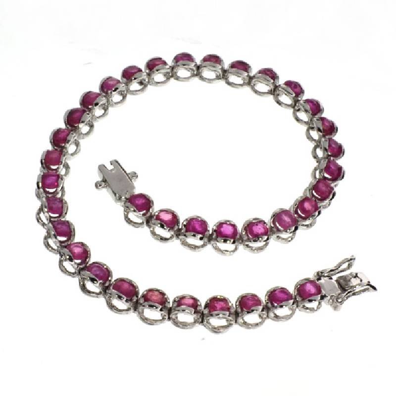 APP: 11k 5CT Round Cut Ruby Sterl Silver Bracelet: 5.18CT Round Cut Ruby Platinum Over Sterling Silver Bracelet - Appraisal Value: $11.7K