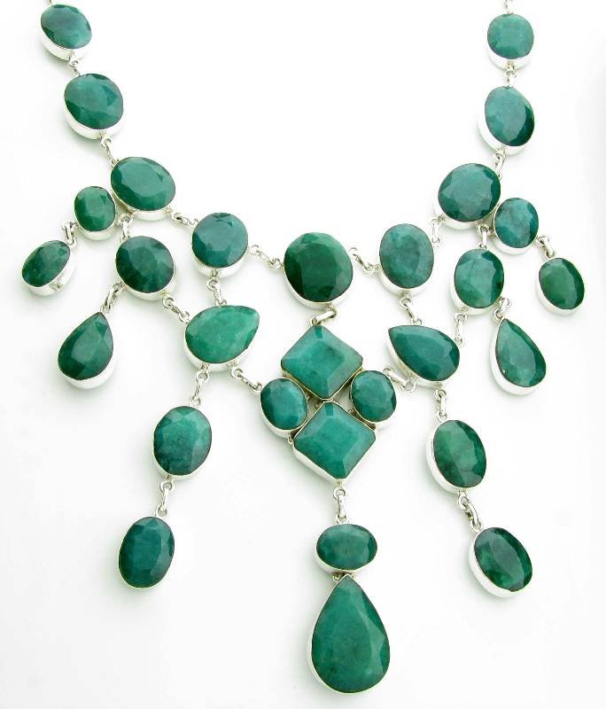 APP: 32k 348CT Mixed Cut Grn Beryl & Silver Necklace: 348.18CT Mixed Cut Green Beryl and Sterling Silver Necklace - Appraisal Value: $32.9K