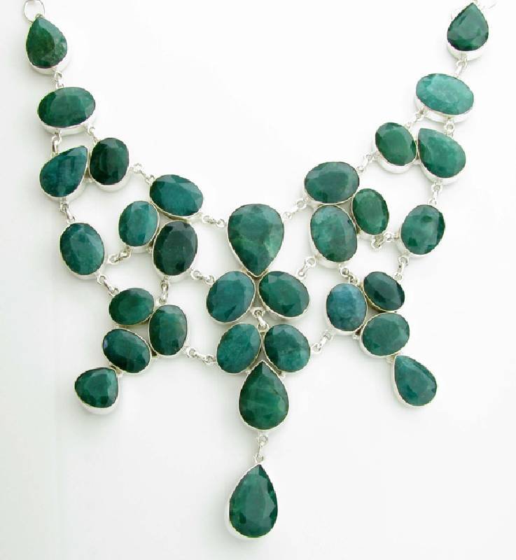 APP: 23k 328CT Mixed Cut Grn Beryl & Silver Necklace: 328.73CT Mixed Cut Green Beryl and Sterling Silver Necklace - Appraisal Value: $23.0K