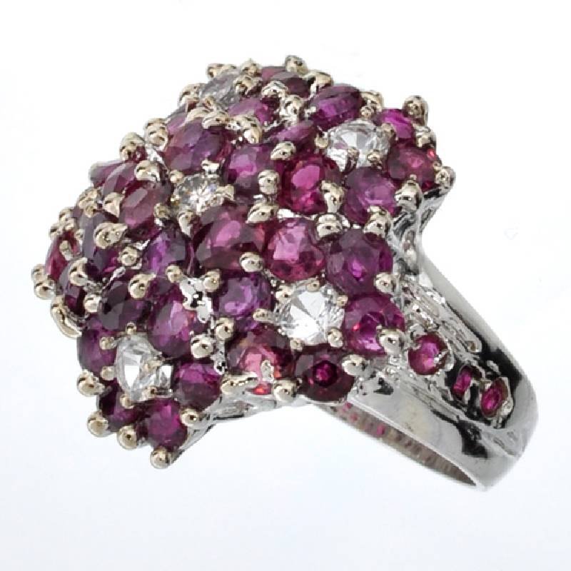 APP: 6k 3CT Round Cut Ruby & Topaz Sterl Silver Ring: 3.60CT Round Cut Ruby and Topaz Platinum Over Sterling Silver Ring - Appraisal Value: $6.6K