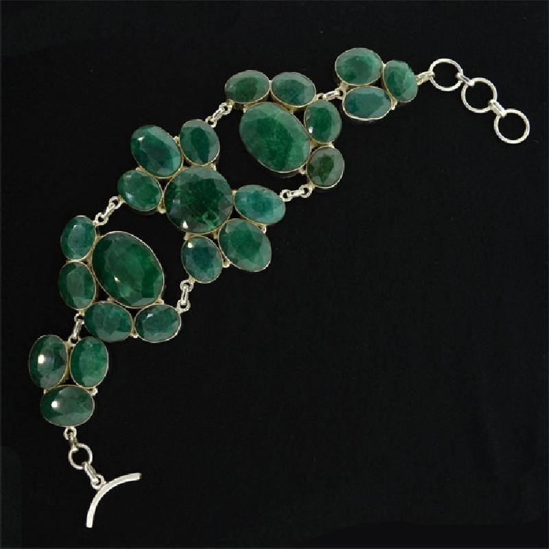 APP: 18k 248CT Mixed Cut Grn Beryl & Silver Bracelet: 248.38CT Mixed Cut Green Beryl and Sterling Silver Bracelet - Appraisal Value: $18.2K
