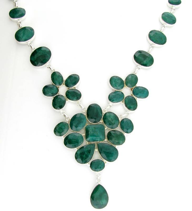 APP: 21k 301CT Mixed Cut Grn Beryl & Silver Necklace: 301.86CT Mixed Cut Green Beryl and Sterling Silver Necklace - Appraisal Value: $21.0K