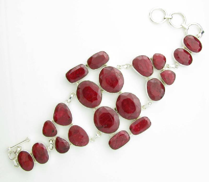 APP: 13k 193CT Mixed Cut Ruby & Sterl Silver Bracelet: 193.08CT Mixed Cut Ruby and Sterling Silver Bracelet - Appraisal Value: $13.6K