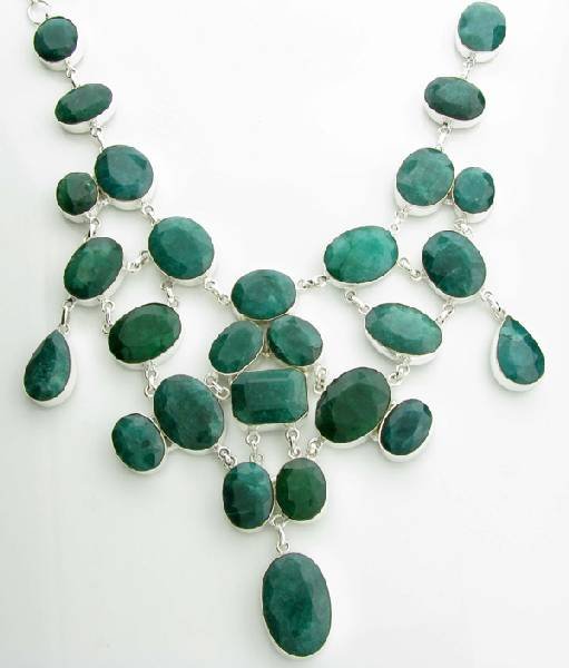 APP: 19k 263CT Mixed Cut Grn Beryl & Silver Necklace: 263.34CT Mixed Cut Green Beryl and Sterling Silver Necklace - Appraisal Value: $18.9K