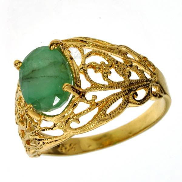 APP: 3k 1CT Emerald & 14kt. Yellow Gold Silver Ring: 1.79CT Oval Cut Emerald and 14kt. Yellow Gold Over Sterling Silver Ring - Appraisal Value: $3.1K