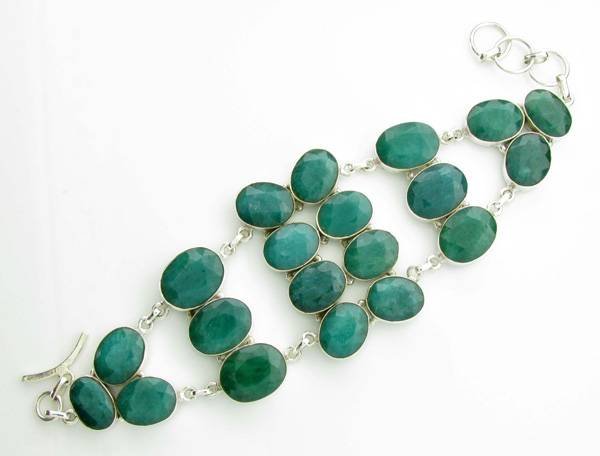 APP: 9k 111CT Mixed Cut Grn Beryl & Silver Bracelet: 111.49CT Mixed Cut Green Beryl and Sterling Silver Bracelet - Appraisal Value: $9.2K