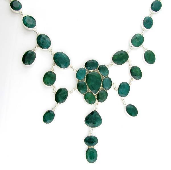 APP: 25k 379CT Mixed Cut Grn Beryl & Silver Necklace: 379.76CT Mixed Cut Green Beryl and Sterling Silver Necklace - Appraisal Value: $25.5K