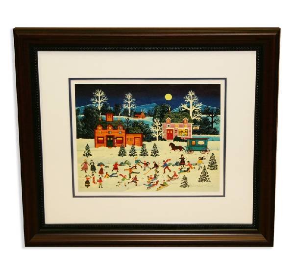 Jane Wooster Scott - Signed, Numbered " Frosty Frolics": Jane Wooster Scott - Museum Framed & Matted Serigraph-Signed, Numbered '' Frosty Frolics '' ==
