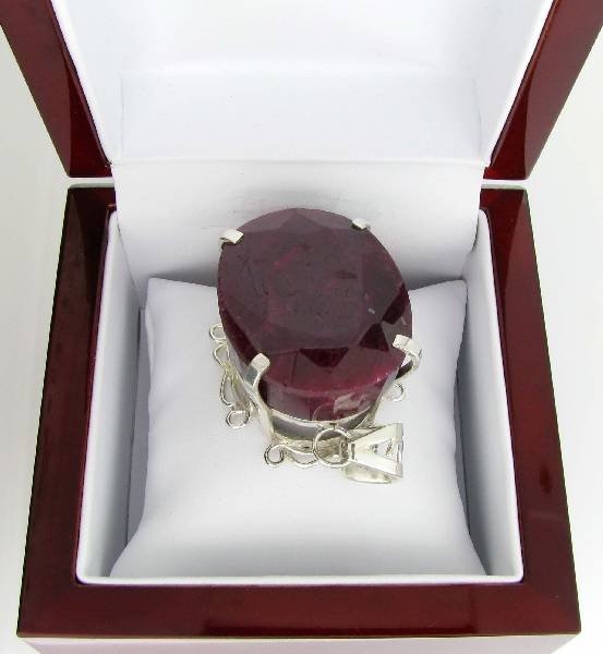 APP: 13k Sebastian 329CT Oval Cut Ruby & Silver Pendant: Designer Sebastian 329.32CT Oval Cut Ruby and Sterling Silver Pendant - Appraisal Value: $13.8K