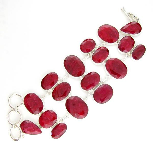 APP: 15k 196CT Mixed Cut Ruby & Sterl Silver Bracelet: 196.34CT Mixed Cut Ruby and Sterling Silver Bracelet - Appraisal Value: $15.6K