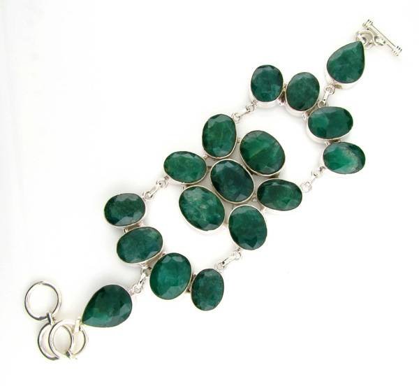 APP: 10k 135CT Mixed Cut Grn Beryl & Silver Bracelet: 135.51CT Mixed Cut Green Beryl and Sterling Silver Bracelet - Appraisal Value: $10.8K