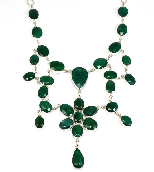 APP: 22k 327CT Mixed Cut Grn Beryl & Silver Necklace: 327.16CT Mixed Cut Green Beryl and Sterling Silver Necklace - Appraisal Value: $21.9K