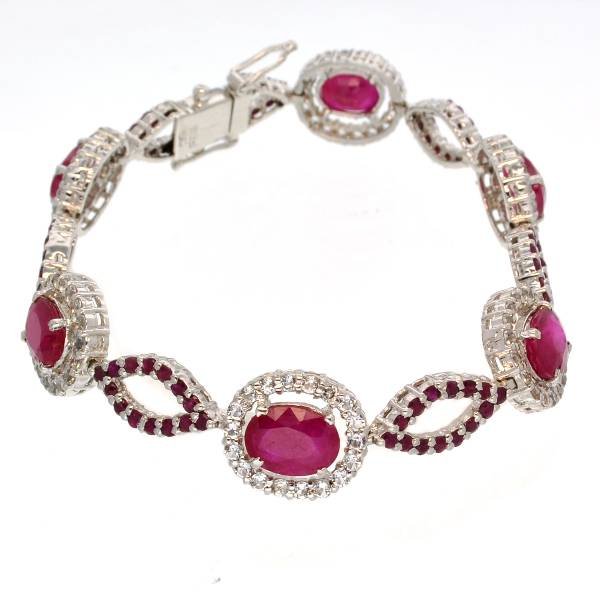 APP: 7k 7CT Ruby & Platinum Over Sterl Silver Bracelet: 7.64CT Ruby and Platinum Over Sterling Silver Bracelet - Appraisal Value: $7.0K