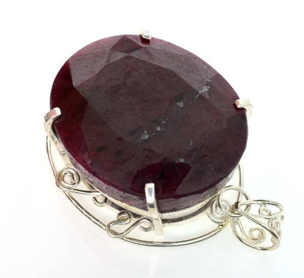 APP: 16k Sebastian 401CT Oval Cut Ruby & Silver Pendant: Designer Sebastian 401.40CT Oval Cut Ruby and Sterling Silver Pendant - Appraisal Value: $16.3K