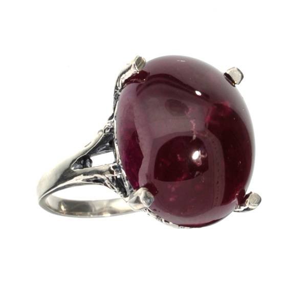 APP: 6k 24CT Oval Cabochon Ruby & Sterl Silver Ring: 24.74CT Oval Cabochon Ruby and Platinum Over Sterling Silver Ring - Appraisal Value: $6.2K