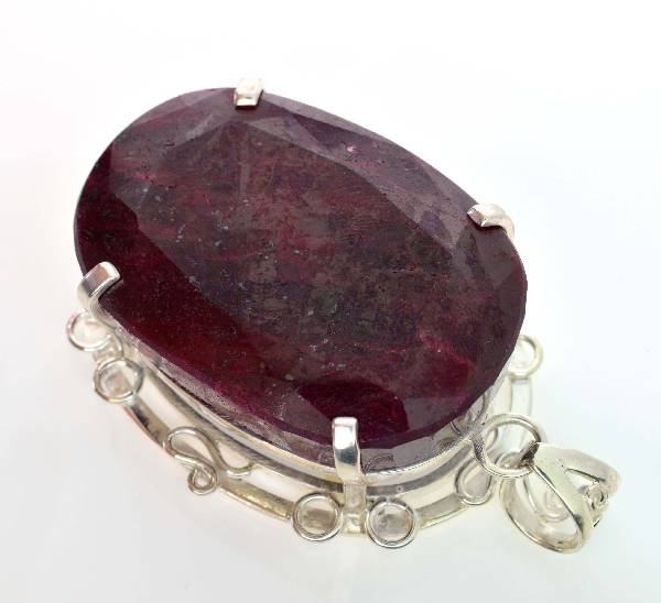 APP: 17k Sebastian 393CT Oval Cut Ruby & Silver Pendant: Designer Sebastian 393.59CT Oval Cut Ruby and Sterling Silver Pendant - Appraisal Value: $17.1K
