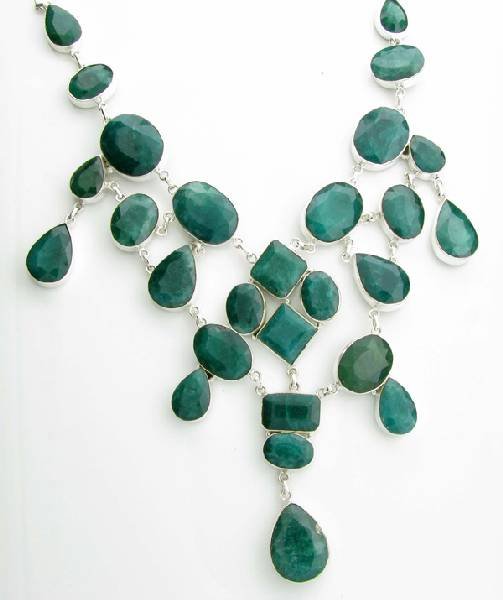 APP: 20k 286CT Mixed Cut Grn Beryl & Silver Necklace: 286.53CT Mixed Cut Green Beryl and Sterling Silver Necklace - Appraisal Value: $20.3K