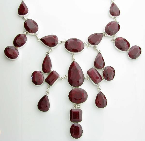 APP: 18k 427CT Mixed Cut Ruby & Sterl Silver Necklace: 427.27CT Mixed Cut Ruby and Sterling Silver Necklace - Appraisal Value: $18.8K