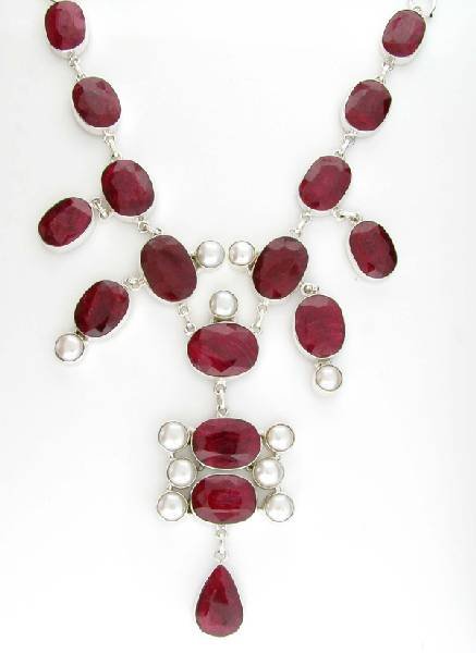APP: 18k 238CT Ruby & Button Pearls Silver Necklace: 238.90CT Ruby and Button Pearls Sterling Silver Necklace - Appraisal Value: $18.5K