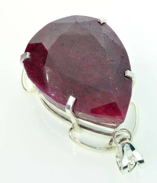 APP: 17k Sebastian 413CT Pear Cut Ruby & Silver Pendant: Designer Sebastian 413.67CT Pear Cut Ruby and Sterling Silver Pendant - Appraisal Value: $17.4K