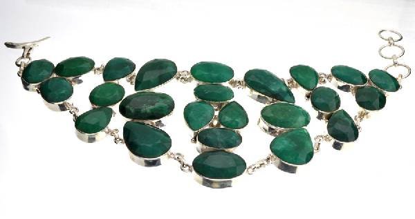 APP: 16k 206CT Mixed Cut Grn Beryl & Silver Bracelet: 206.49CT Mixed Cut Green Beryl and Sterling Silver Bracelet - Appraisal Value: $16.3K