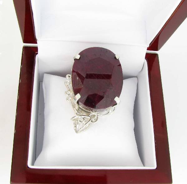 APP: 12k Sebastian 299CT Oval Cut Ruby & Silver Pendant: Designer Sebastian 299.98CT Oval Cut Ruby and Sterling Silver Pendant - Appraisal Value: $12.7K