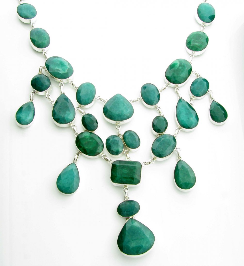 APP: 25k 367CT Mixed Cut Grn Beryl & Silver Necklace: 367.14CT Mixed Cut Green Beryl and Sterling Silver Necklace - Appraisal Value: $25.3K