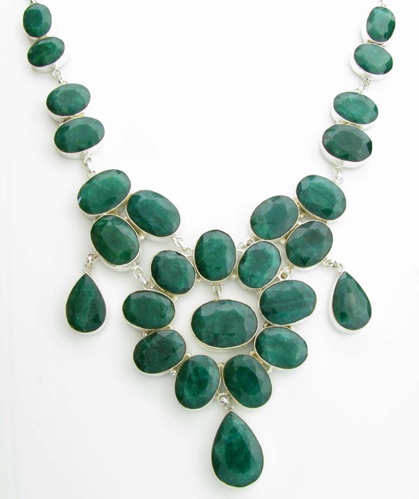 APP: 23k 342CT Mixed Cut Grn Beryl & Silver Necklace: 342.03CT Mixed Cut Green Beryl and Sterling Silver Necklace - Appraisal Value: $23.6K
