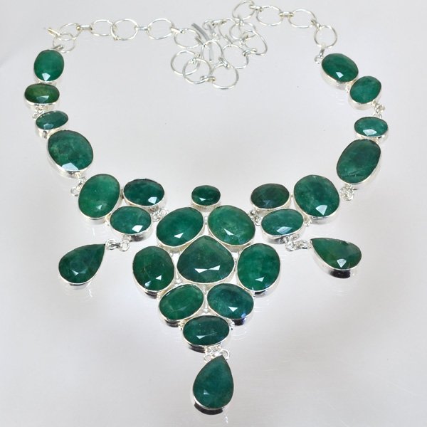 APP: 10k 233CT Mixed Cut Grn Beryl & Silver Necklace: 233.15CT Mixed Cut Green Beryl and Sterling Silver Necklace - Appraisal Value: $10.6K
