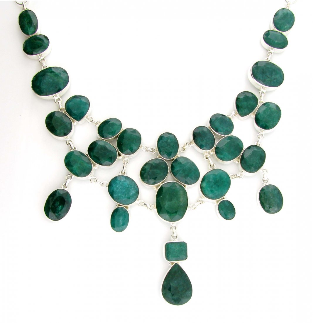 APP: 19k 276CT Mixed Cut Grn Beryl & Silver Necklace: 276.48CT Mixed Cut Green Beryl and Sterling Silver Necklace - Appraisal Value: $19.6K