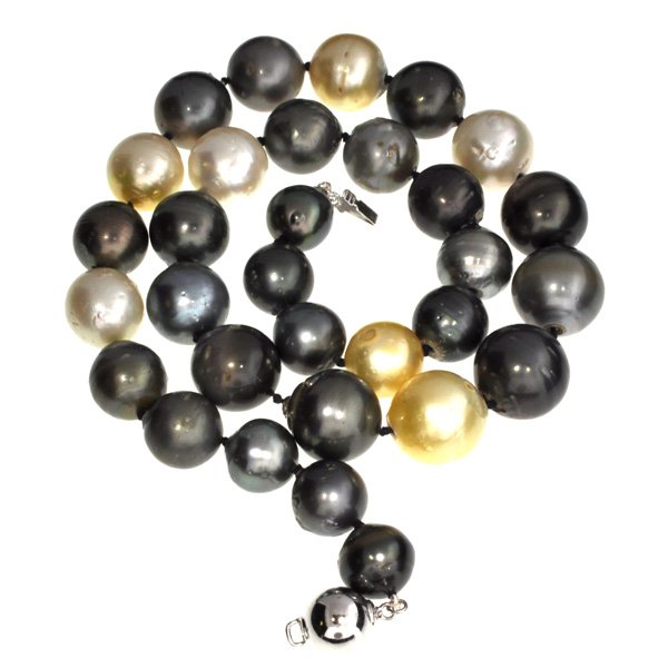 APP: 17k Sea Cultured Pearls Silver Clasp Necklace: Round Cut Tahitian South Sea Cultured Pearls Silver Clasp Necklace - Appraisal Value: $17.5K