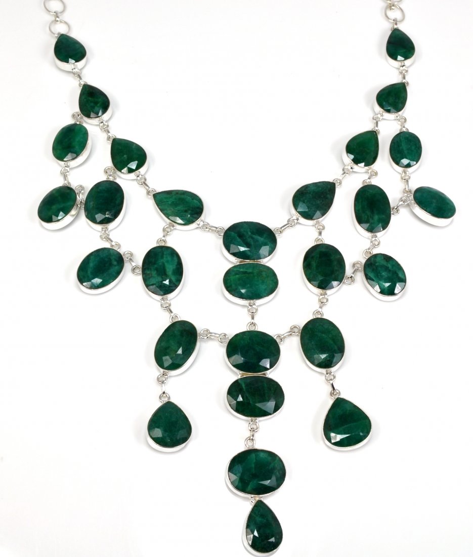 APP: 28k 409CT Mixed Cut Grn Beryl & Silver Necklace: 409.53CT Mixed Cut Green Beryl and Sterling Silver Necklace - Appraisal Value: $28.2K
