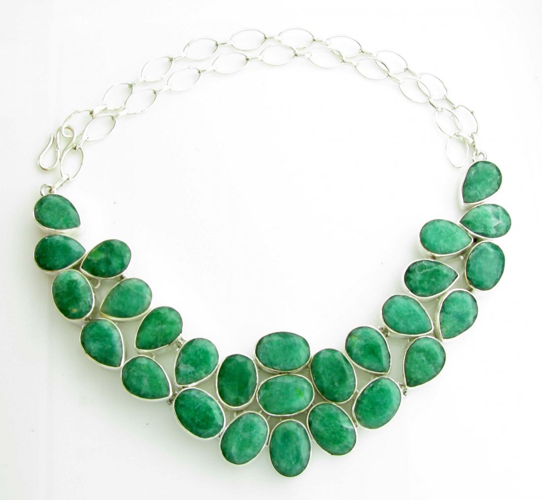 APP: 8k 108CT Grn Beryl Sterl Silver Necklace: 108.96CT Green Beryl Platinum Over Sterling Silver Necklace - Appraisal Value: $8.5K