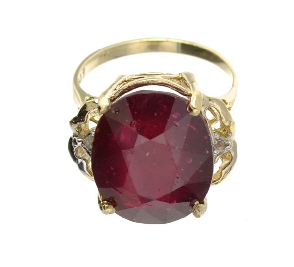 APP: 15k 14kt Yellow & White Gold, Ruby & Diamond Ring: 14 kt. Yellow & White Gold, 16.13CT Oval Cut Ruby and