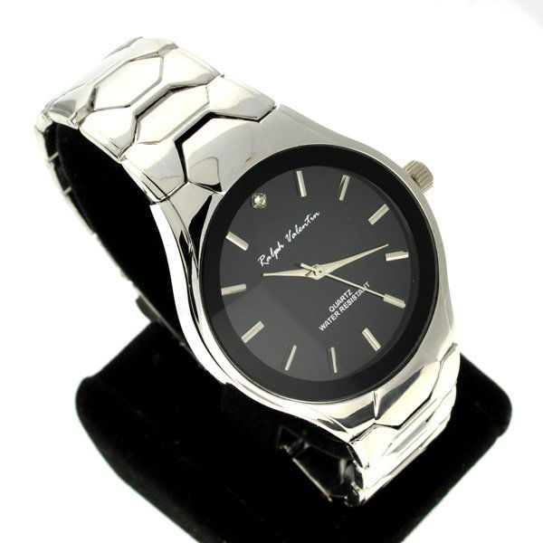 Ralph Valentin Men's Black Silver & Diamond Watch: Ralph Valentin Men's Stainless Steel Black Silver & Diam