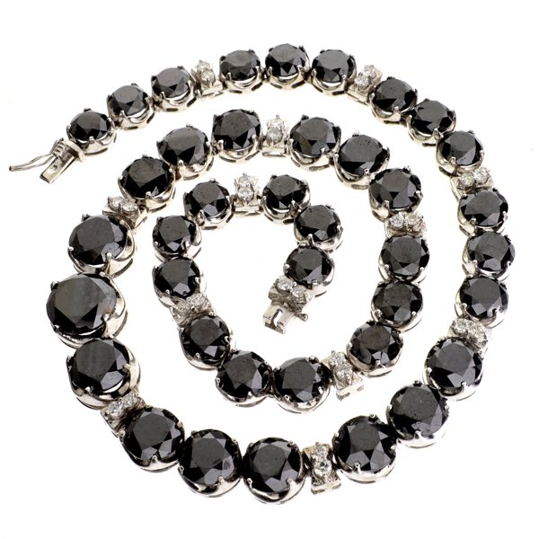 APP: 67k *14kt White Gold, Black/White Diamond Necklace: *14 kt. White Gold, 120.08CT Black and White Diamond Ne