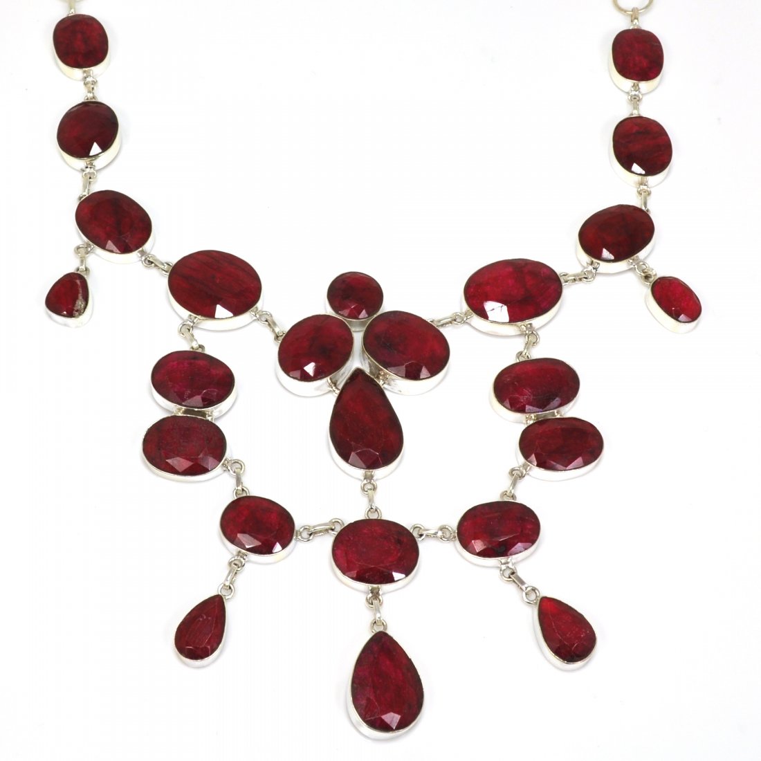 APP: 23k 331CT Mixed Cut Ruby & Sterl Silver Necklace: 331.21CT Mixed Cut Ruby and Sterling Silver Necklace Retail