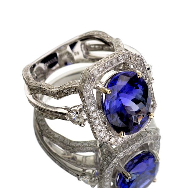 APP: 20k *14kt White Gold, 6CT Tanzanite & Diamond Ring: *14 kt. White Gold, 6.24CT Tanzanite and Diamond Ring Retail R
