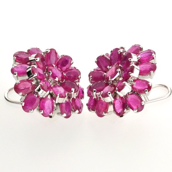APP: 14k 24CT Oval Cut Ruby & Sterl Silver Earrings: 24.11CT Oval Cut Ruby and Platinum Over Sterling Sil